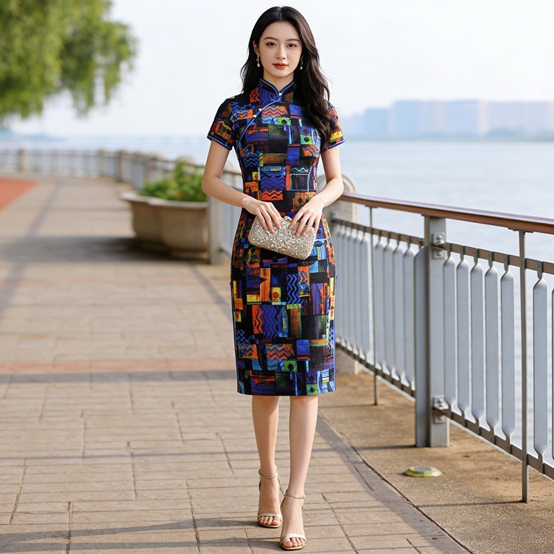 Váy dài nữ sườn xám phong cách Trung Quốc Retro Plus Size Sườn xám dài vừa phải