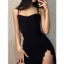 Đầm xẻ hoa Niche đen cổ điển kiểu Mỹ chính hãng
