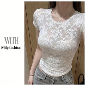 Milyfashion Pure Desire Ren Với Miếng Lót Ngực Tay Ngắn Mùa Xuân Hot Girl Slim-fit Gợi Cảm Ngọt Đáy Top Áo Thun Hiển Thị Plump Ngực Nhỏ Julong