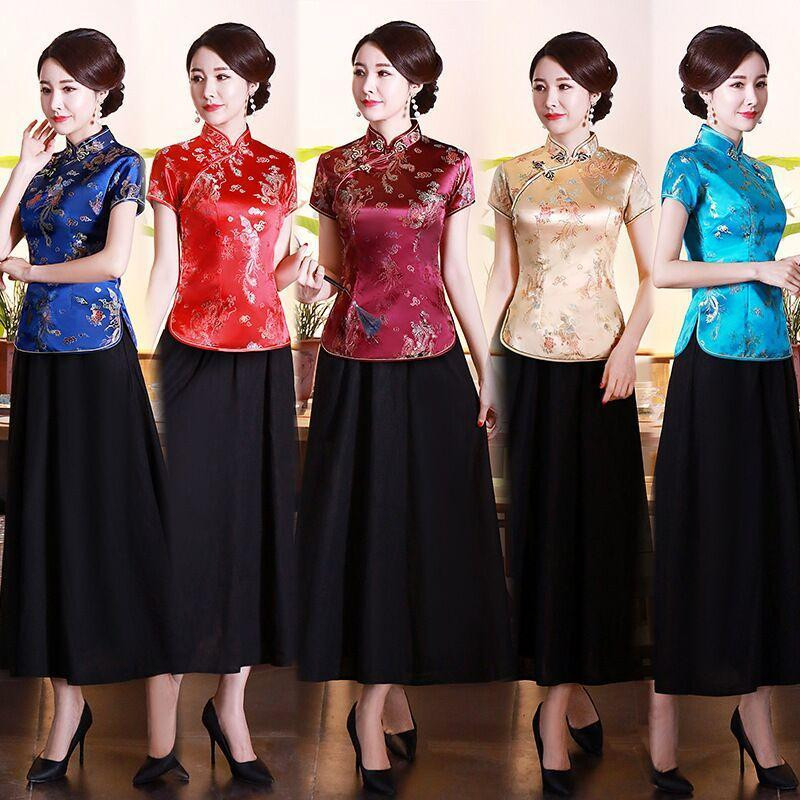 Áo sườn xám phong cách Đường dành cho nữ, có nút, phù hợp mùa hè