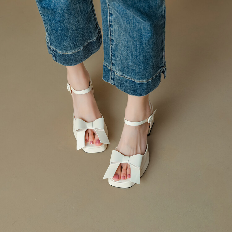 VNASCP34-43 Kích Thước Lớn Nơ Mở Mũi Đế Dày Dày Dày Gót Cao Khóa Nội Tuyến Dây Đeo Sandal La Mã Thời Trang Sàn Catwalk Dây Ngược Hiệu Suất