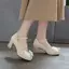 VNTMLH34-43 Kích Thước Lớn Thời Trang Công Chúa Phong Cách Ngón Tròn Dày Gót Cao Mary Jane Giày Ngọc Trai Nơ Khóa Phẳng Dây Đeo Giày Đơn Ngọt Ngào