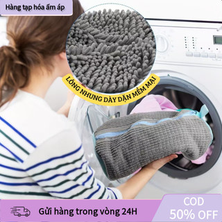 【COD】Phụ kiện túi giặt giày với khóa kéo chắc chắn, chất liệu nhung ấm áp kết hợp đệm lưới, bảo vệ form giày khi giặt má
