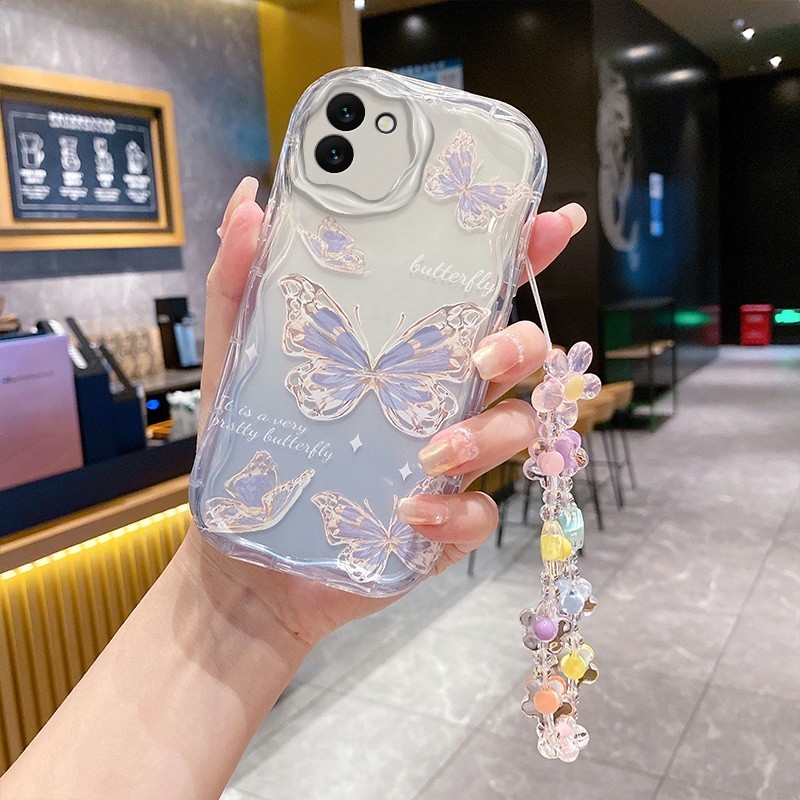 Bướm Hoa Có Dây Xích Treo Vỏ Cho Xiaomi 17 Max 15 Ultra 15T Pro Poco F7 Ultra M7 Pro Ốp Lưng Silicon Mềm