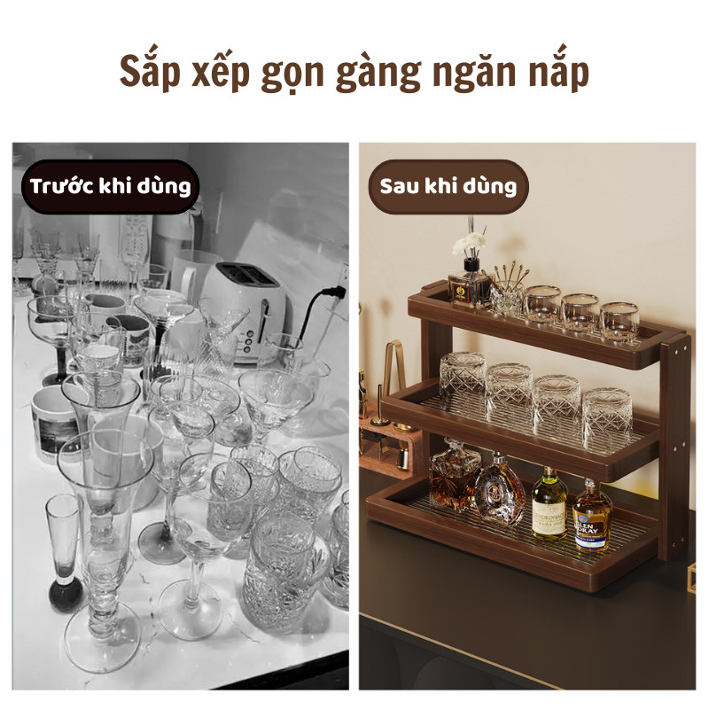 Kệ Úp Ly Cốc Để Bàn Cao Cấp Dino Bằng Gỗ Tre – Kệ Trưng Bày Nhiều Tầng, Kệ Để Đồ, Kệ Để Gia Vị Phòng Bếp, Phòng Trà