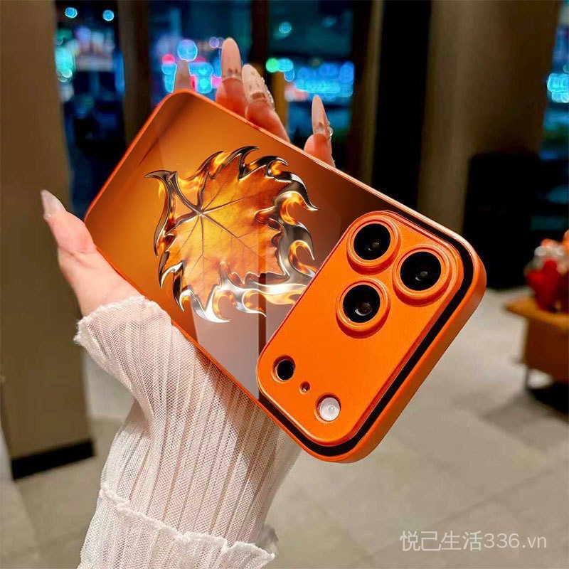 Flame Maple Leaf Thích hợp cho iPhone17Pro / 16 / 15 / 14 / 13Promax Xingyu Vỏ kính cường lực màu cam