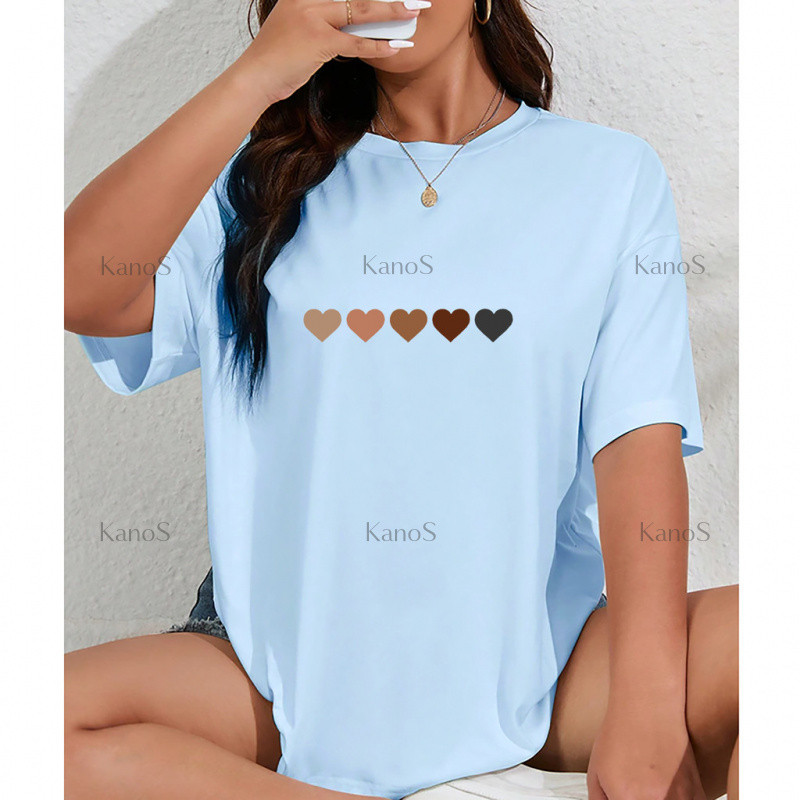 Kanos_shop |  áo thun nữ form rộng,Thời trang thu đông heart print 100% cotton áo sơ mi tay ngắn