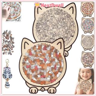 Câu đố ghép hình gỗ 135 mảnh hình mèo Macaron, kèm khung bóng, trang trí Morandi NETDWELL