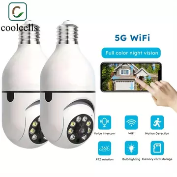 Camera an ninh bóng đèn COOLCELLS, Camera WiFi không dây theo dõi con người tự động tầm nhìn ban đêm đầy đủ màu sắc, Ổ cắm đèn E27 360 độ Camera giám sát WiFi 5GHz