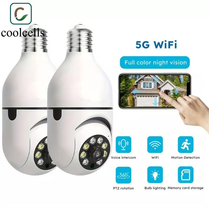 Camera an ninh bóng đèn COOLCELLS, Camera WiFi không dây theo dõi con người tự động tầm nhìn ban đêm đầy đủ màu sắc, Ổ cắm đèn E27 360 độ Camera giám sát WiFi 5GHz