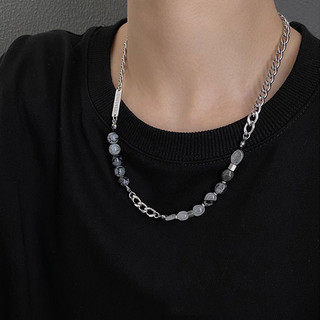 Trang sức thời trang nam mặt dây chuyền tự nhiên đá và pha lê đen trắng,charm vuông titanium thép