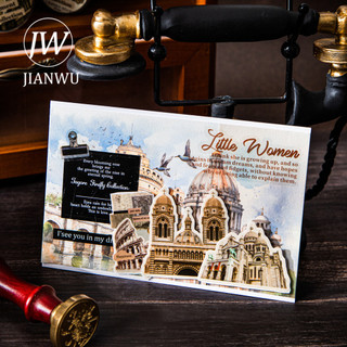 JIANWU Mảnh Ghi Chú Series Vintage Du Lịch Phim Phong Cảnh Chất Liệu Cắt Dán Thêu Sò PET Băng Sáng Tạo Tạp Chí Văn Phòng Phẩm
