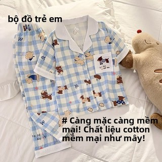 Bộ đồ ngủ cho bé – Áo cài nút tay ngắn quần dài cotton, hình Hello Kitty dễ thương