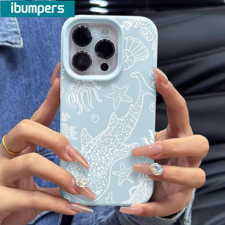 Ibumpers Ốp Điện Thoại Sang Trọng Phong Cách Duyên Hải Xanh Nhạt Họa Tiết Dưới Nước Silicon Mềm Chống Sốc Cho iPhone 11 12 13 14 15 16 17 Pro Max IP Plus