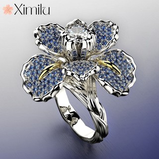 Nhẫn hai màu Iris chính hãng với topaz xanh và pha lê trắng - Trang sức thời thượng dành cho nàng