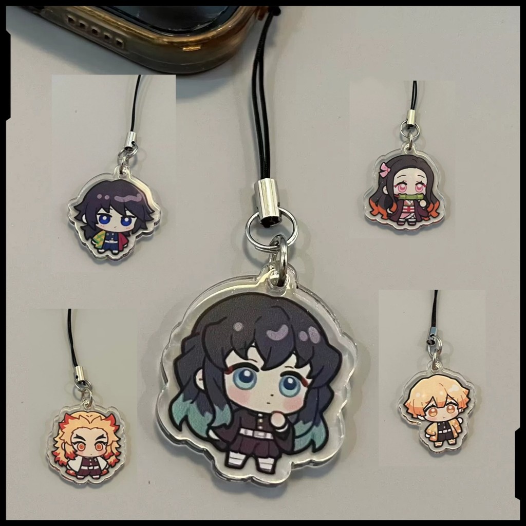 demon slayer anime mobile phone chain cute Zenitsu Tanjiro key chain Nezuko Tokitou Muichiro nine pillars key chain