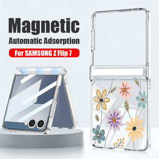 Hoa Từ Tính Hấp Phụ Họa Tiết Ốp Lưng Điện Thoại Trong Suốt Cho Samsung Galaxy Z Flip 7 Flip 6 Flip 5 Flip 7 FE Cứng PC Gấp Bao