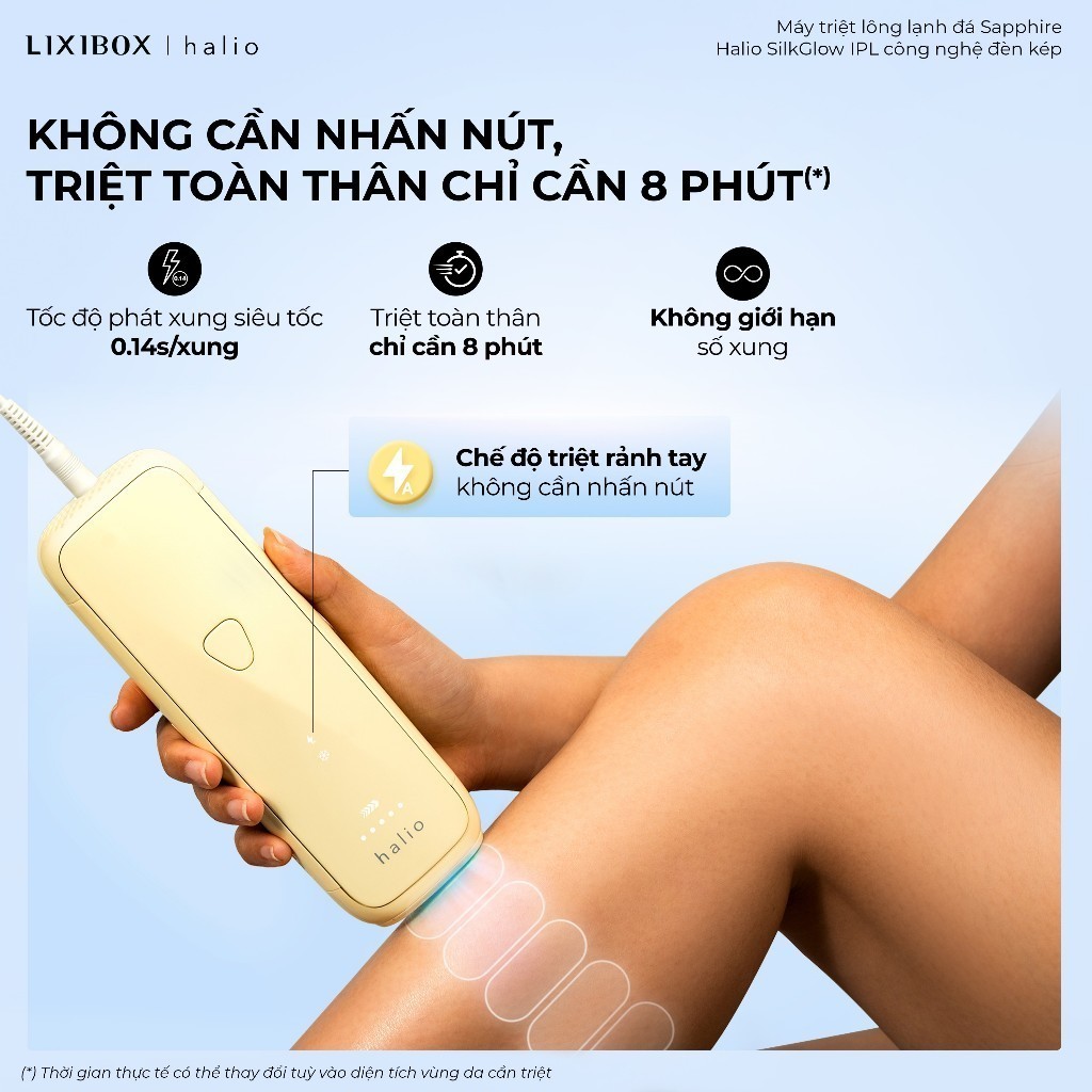 Máy Triệt Lông Halio SilkGlow IPL Sapphire Cooling Hair Removal Device, Bảo hành chính hãng 24 Tháng