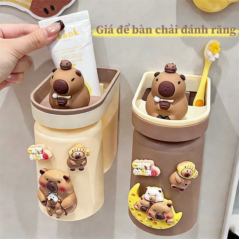 Bộ Cốc & Giá Treo Bàn Chải Đánh Răng 2 Trong 1 Cho Bé - Thiết Kế Hoạt Hình Dễ Thương, Không Cần Khoan Tường