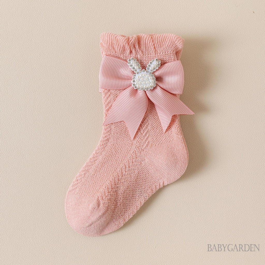 Tất Bé Gái Có Nơ Ngọc Trai Mềm Bunny Công Chúa Trẻ Sơ Sinh Vớ Ruffle