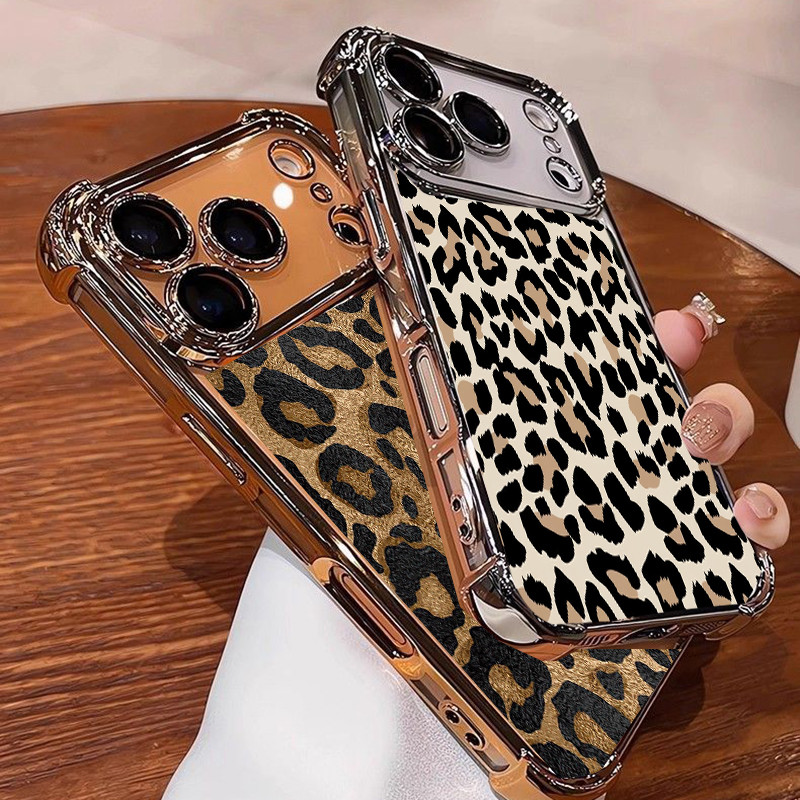 Ốp Lưng Cho Samsung Galaxy A57 A37 A56 A55 A15 A16 A35 A36 A34 A14 A06 A07 A26 A05 A05S A53 A52 A12 A33 A24 A25 A32 Ốp Lưng Retro Da Báo In Hình Túi Khí Mạ Điện TPU