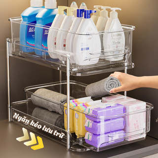 Kệ Đựng Đồ Nhà Bếp 2 Tầng Trong Suốt ECO, Giá Để Đồ Đa Năng, Kệ Mỹ Phẩm Kéo Trượt Tiện lợi