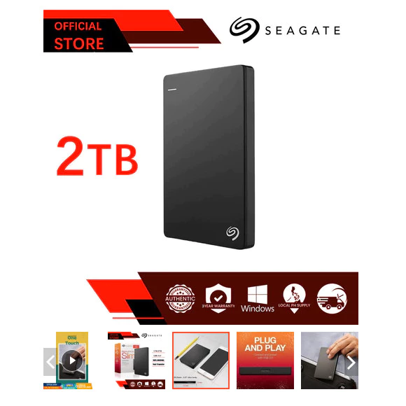 Seagate Backup Plus Slim 2TB Ổ cứng gắn ngoài HDD, Giao diện USB 3.0, Thiết kế siêu mỏng để sao lưu