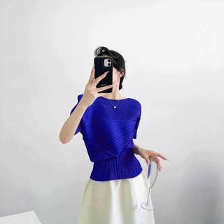 Miyake Áo Thun Nữ Cổ Tròn Tay Ngắn, Mỏng Nhẹ Phong Cách Rời, Phù Hợp Mùa Hè