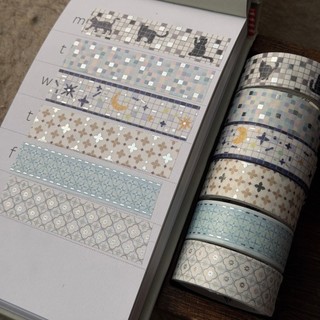 Washi tape nhũ bạc silver foil Mocard (có đế)