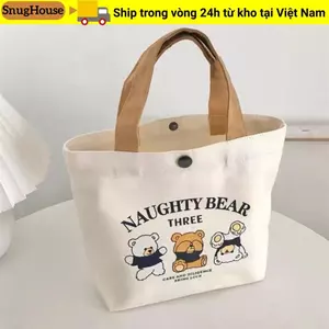 Túi Tote vải SNUGHOUSE, Túi xách Mini dung tích lớn hoạt hình, Túi đựng đồ ăn trưa bằng vải đào dễ thương dành cho nữ