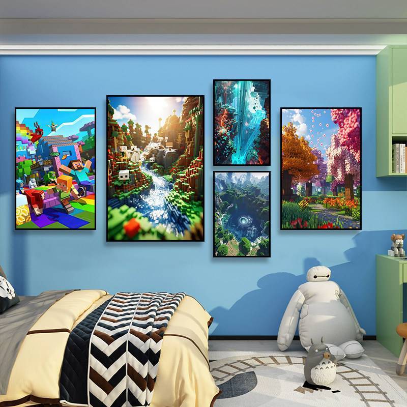 Minecraft Game Canvas Nghệ Thuật Treo Tường Poster Hoạt Hình Cho Phòng Chơi Game Phòng Ngủ Trang Trí Nhà