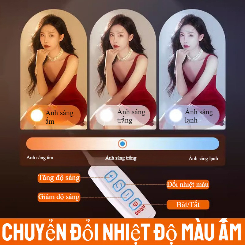 Đèn LED Vanity 4 Bóng, Hỗ Trợ Livestream, Trang Điểm Di Động, 3 Nhiệt Độ Màu Siêu Sáng, Công Tắc Tay, Dùng Cho Chụp Ảnh
