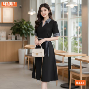 Đầm thiết kế BEMINE cổ sơ mi phối caro dáng chữ A phù hợp đi làm-B444