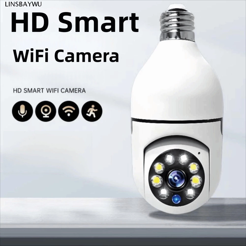 Camera an ninh bóng đèn LINSBAYWU, Camera WiFi không dây WiFi 360 độ 5GHz, Vít quan sát ban đêm đầy đủ màu được thiết kế Camera giám sát theo dõi con người tự động