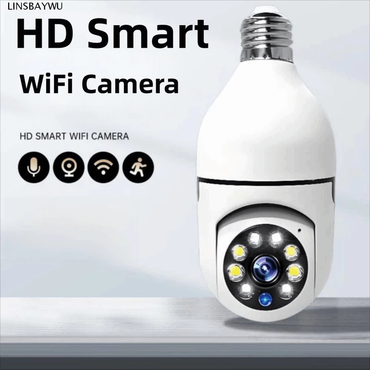 Camera an ninh bóng đèn LINSBAYWU, Camera WiFi không dây WiFi 360 độ 5GHz, Vít quan sát ban đêm đầy đủ màu được thiết kế Camera giám sát theo dõi con người tự động