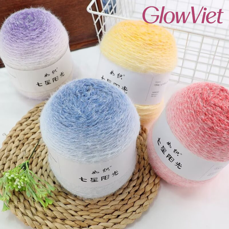Len lông vũ 200g, len Grandient Fansen cuộn 200 gram, Dùng để móc khăn, móc quần áo, móc mũ