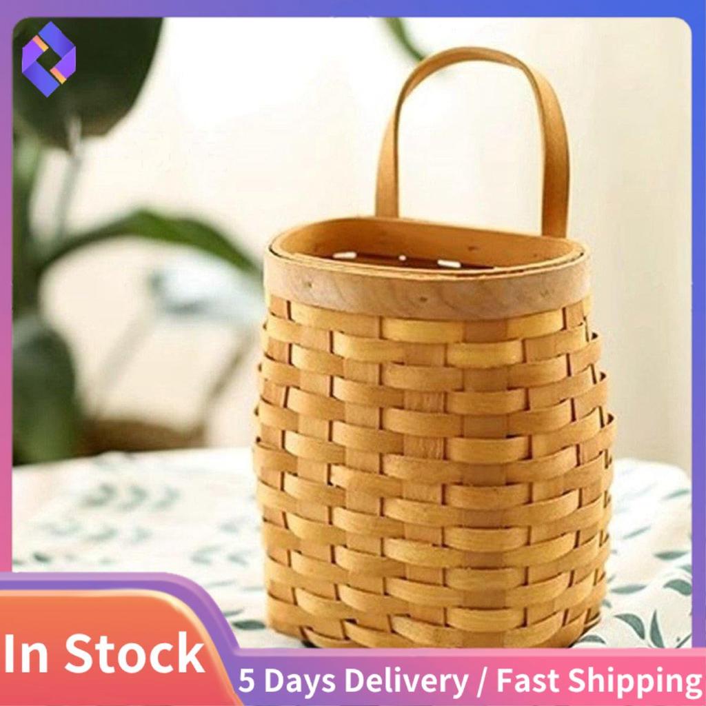 Giỏ treo tường bằng gỗ, Hộp đựng đồ ăn nhẹ trái cây để bàn, Tay cầm bằng da mục vụ Giỏ đựng đồ thủ công Dễ dàng lắp đặt Dễ dàng sử dụng