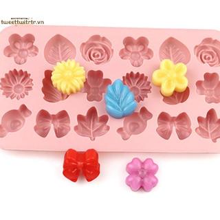 TRTR 18Holes 3D Khuôn Silicon Hoa Cúc Thiết Kế Hoa Tulip Thạch Đá Pudding Xà Phòng Fondant Chocolate Trang Trí Bánh Dụng Cụ Nướng Lá VN