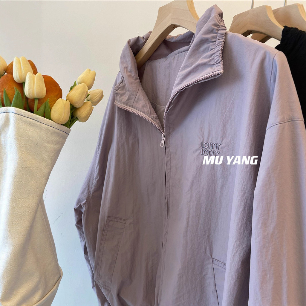 Áo khoác cổ đứng thêu cho nữ, vừa vặn, nhẹ với dây rút và dây kéo, phù hợp chống nắng