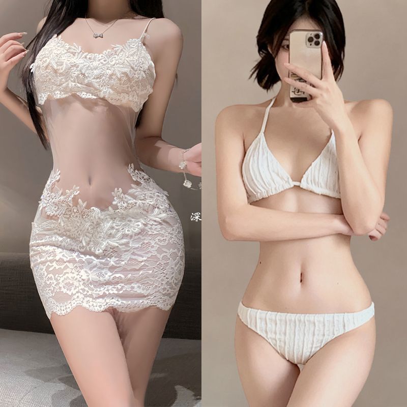 Váy dài ren xuyên thấu màu trắng Váy Bikini Đồ bơi nữ