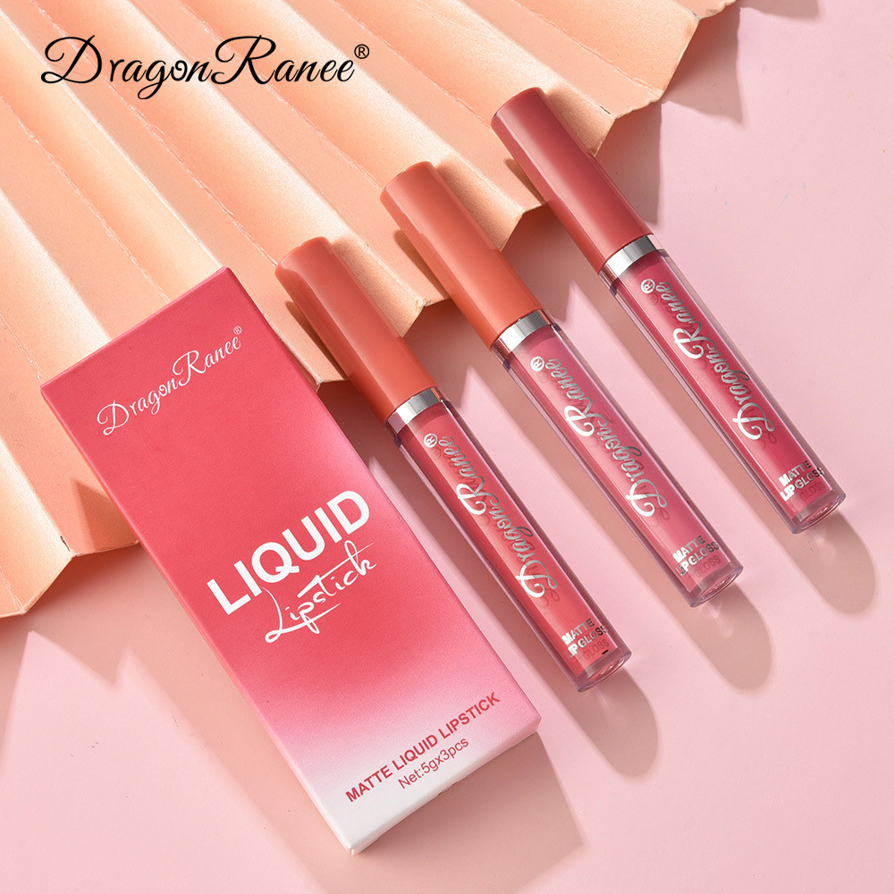 DragonRanee 3 Que Gói Môi Glaze Bộ Nhung Matte Matte Son Môi Sữa Trà Đậu Dán Màu Son Môi