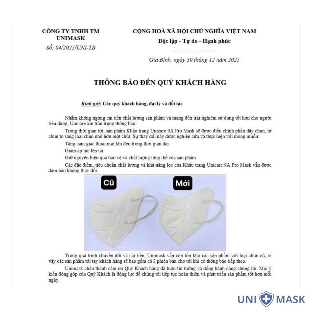 UNICARE Combo 200 cái Khẩu trang 9A UniMask chính hãng cao cấp, 5 lớp dày dặn che kín mặt, chống tia UV