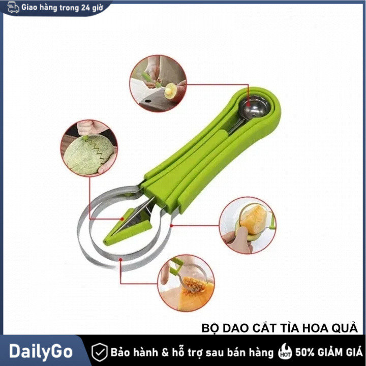 Bộ dụng cụ cắt tỉa hoa quả rau củ set 3 món inox Bộ dao tỉa hoa quả đa năng， Set 3 món，Múc dưa hấu (tạo hình quả cầu)