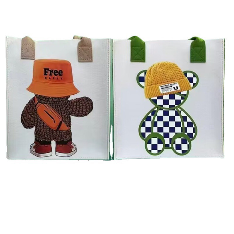 Túi vải nỉ tote tiện lợi đa năng Combo 3 sản phẩm  họa tiết hoạt hình gấu dâu có hàng sẵn ạ {FREESHIP}