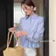 Áo sơ mi nữ cổ sen tay bồng rút eo cách điệu phối bèo chất liệu thô cotton XIMIMI SP443