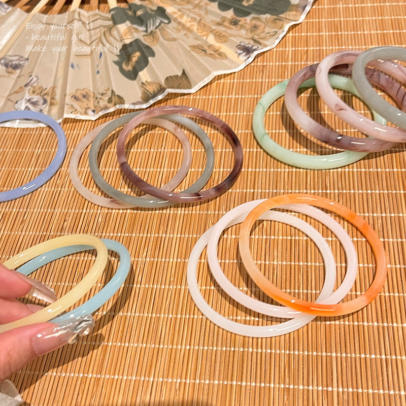 Vòng tay kính giả chalcedony nữ có khô hoa hồng và jingle - Style Trung Quốc mới lạ