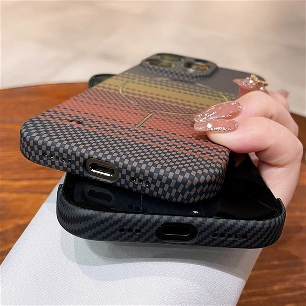 Ốp điện thoại không khung họa tiết sợi Carbon Kevlar sang trọng cho IPhone 11 12 13 14 15 16 Pro Max Vỏ Pc siêu mỏng