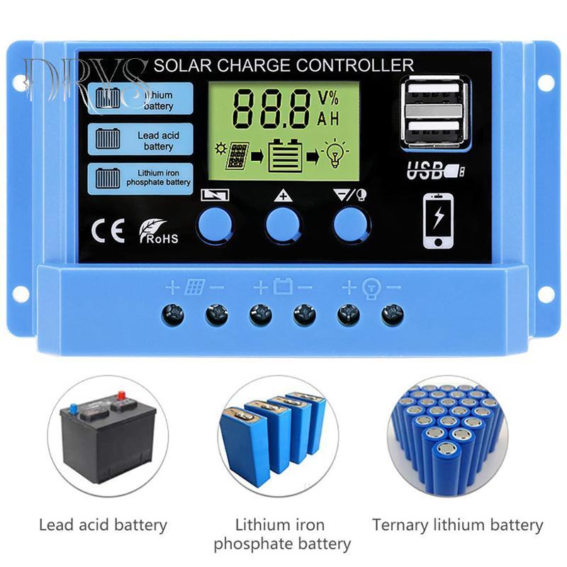 (TFT) Bộ điều khiển sạc năng lượng mặt trời 30A 20A 10A 12V 24V Bảng điều khiển năng lượng mặt trời tự động Bộ điều khiển LCD PV cho pin chì, USB kép MỚI
