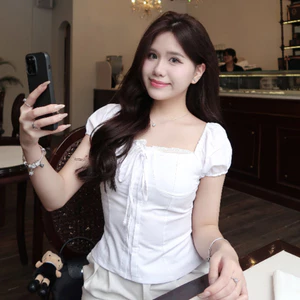 Áo babydoll nữ kiểu Linen rabtit tay phồng nơ ngực công chúa phong cách Kimee Ma55380