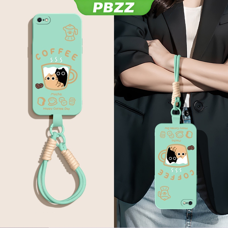 FOR ốp lưng Ốp điện thoại cho iPhone 5s, iPhone 5, iPhone 6, 6s, 6 plus, vỏ điện thoại mềm, silicone lỏng, bảo vệ chống sốc, thiết kế mới, thẩm mỹ, hình mèo hoạt hình với dây buộc cho bé gái YTSTHM01